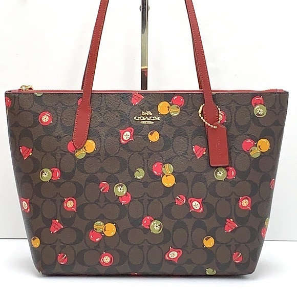 Coach Handbags - NWT COACH Zip Top Tote In Signature Canvas With Ornament Print Brown /Black Mult